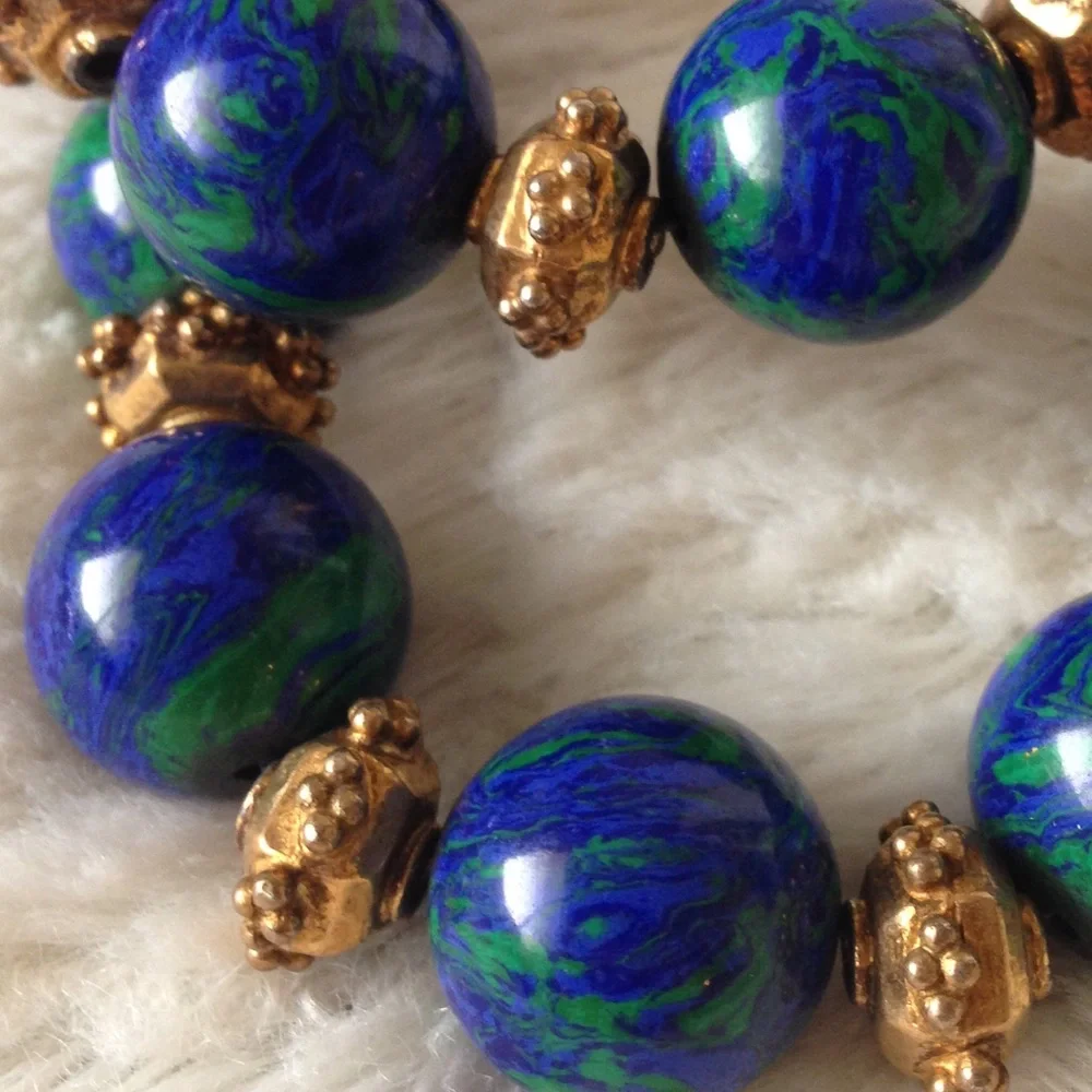 MALACHITE and AZURITE and gold necklace - BOUTIQUE - Picture 5 of 5